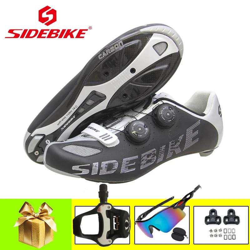 Sidebike 초경량 탄소 사이클링 신발, Spd 페달 추가, 자동 잠금 레이싱 자전거 신발, 도로 자전거 운동 라이딩 신발